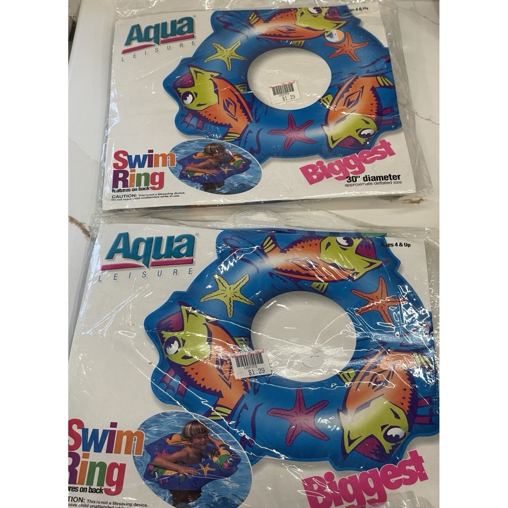 Lot of 2 Aqua Leisure Inflatable Swim Ring Float Pool Water New Y2K 1990s Fish‎
